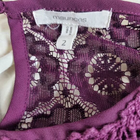 Maurices Purple Crochet Lace Blouse Long Sleeve Size 2 Sheer Feminine Boho Top - Picture 3 of 9
